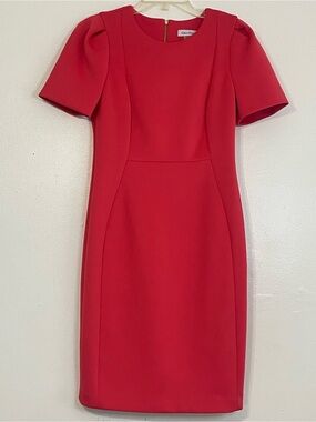 Calvin Klein Coral Pink Short Puff Sleeve Sheath Dress Size 10